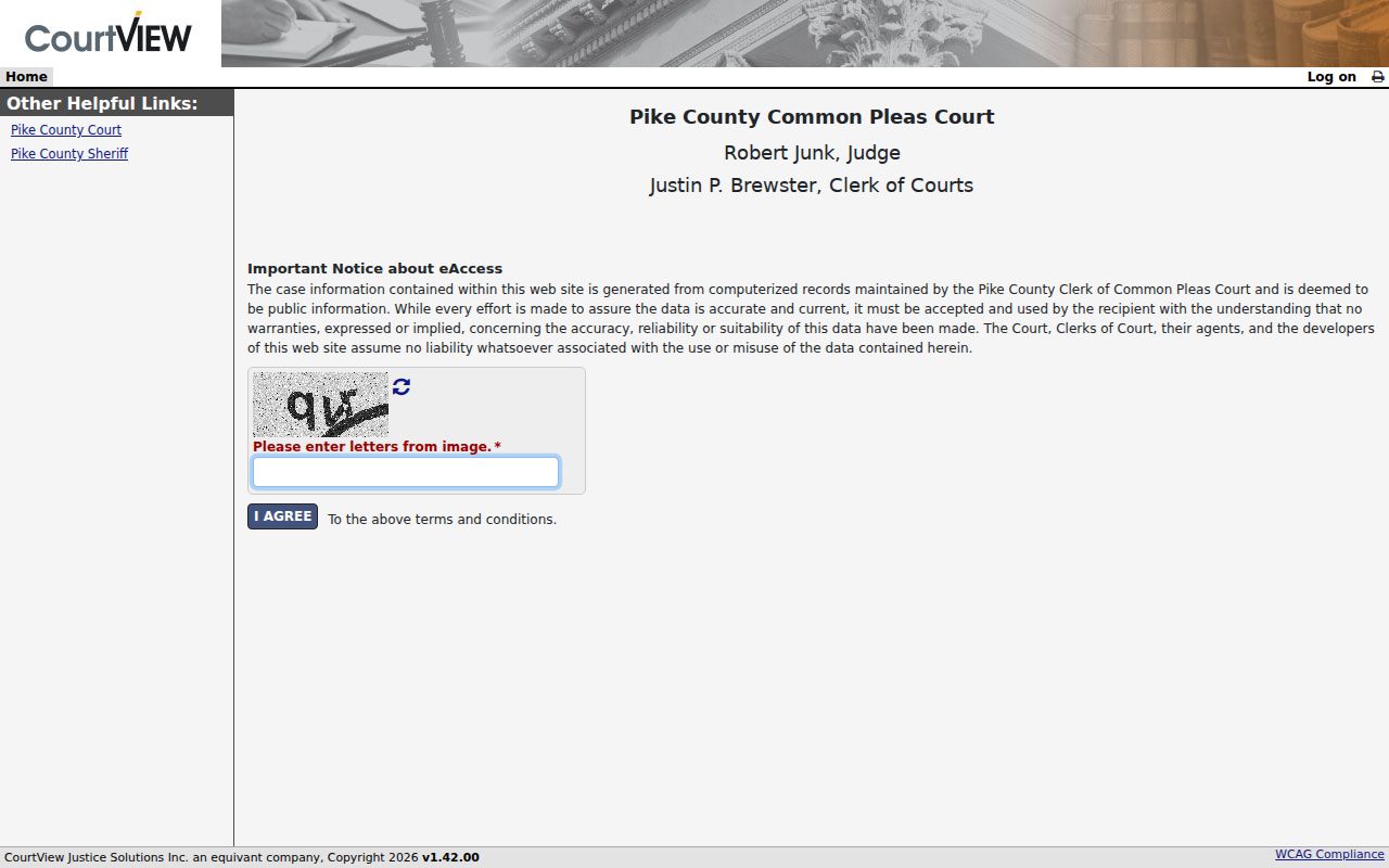 Pike County case lookup Common Pleas CourtView public eServices gateway