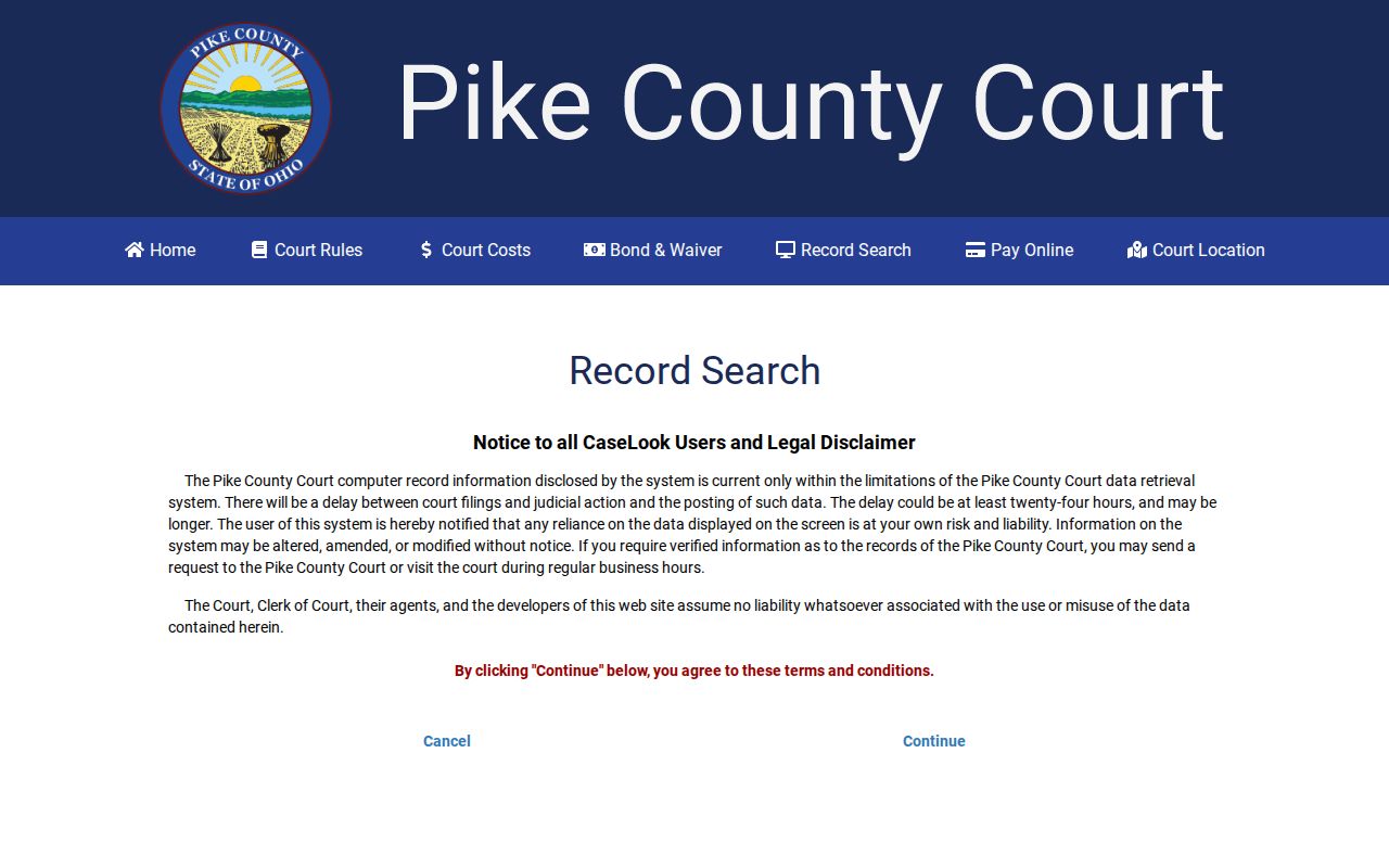 Pike County case lookup County Court Record Search access screen