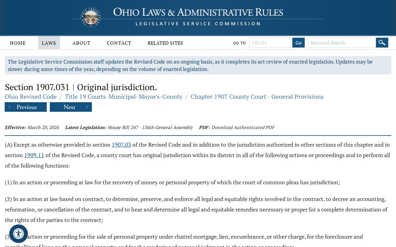 Pike County civil docket County Court jurisdiction statute