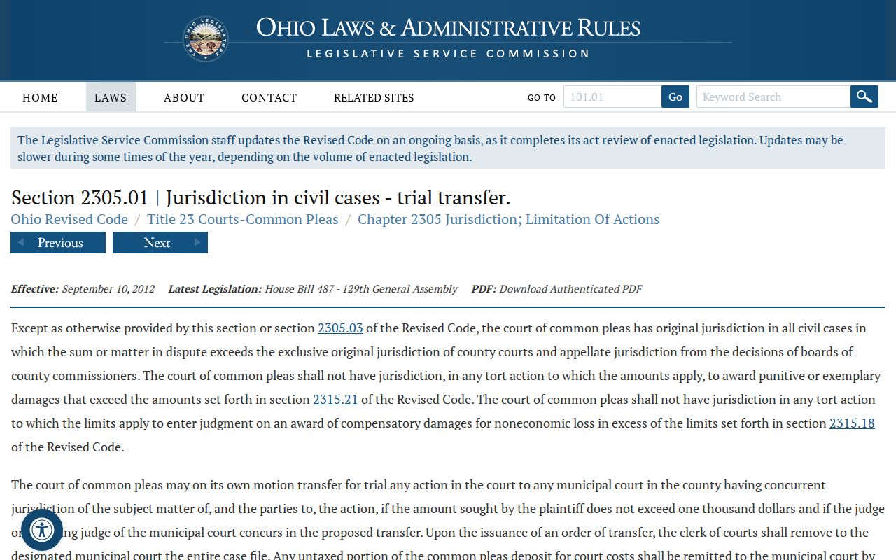 Pike County civil docket Common Pleas jurisdiction statute