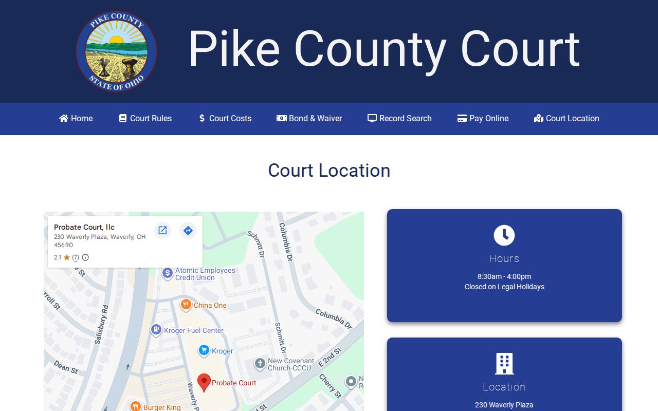 Pike County court calendar confirmation location for County Court dates