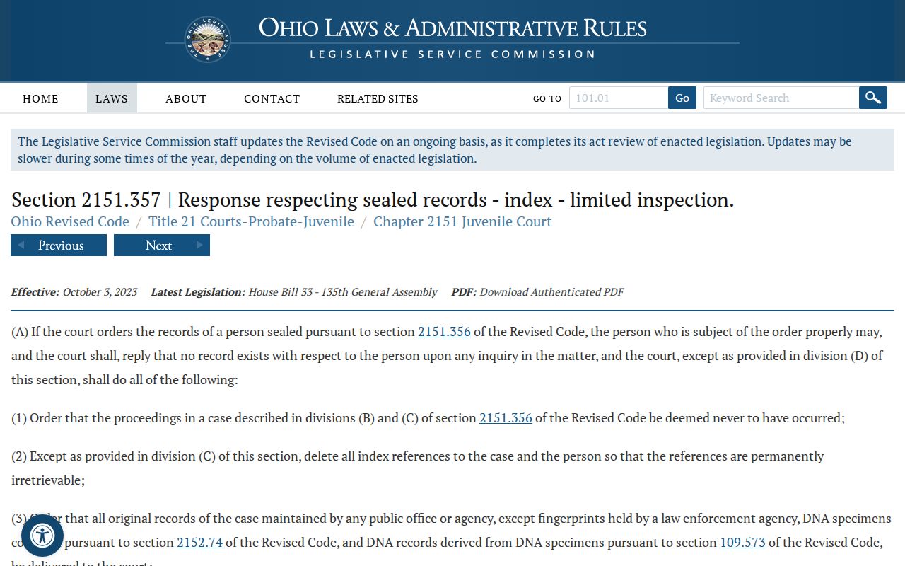 Pike County court records and Ohio juvenile sealing law source page