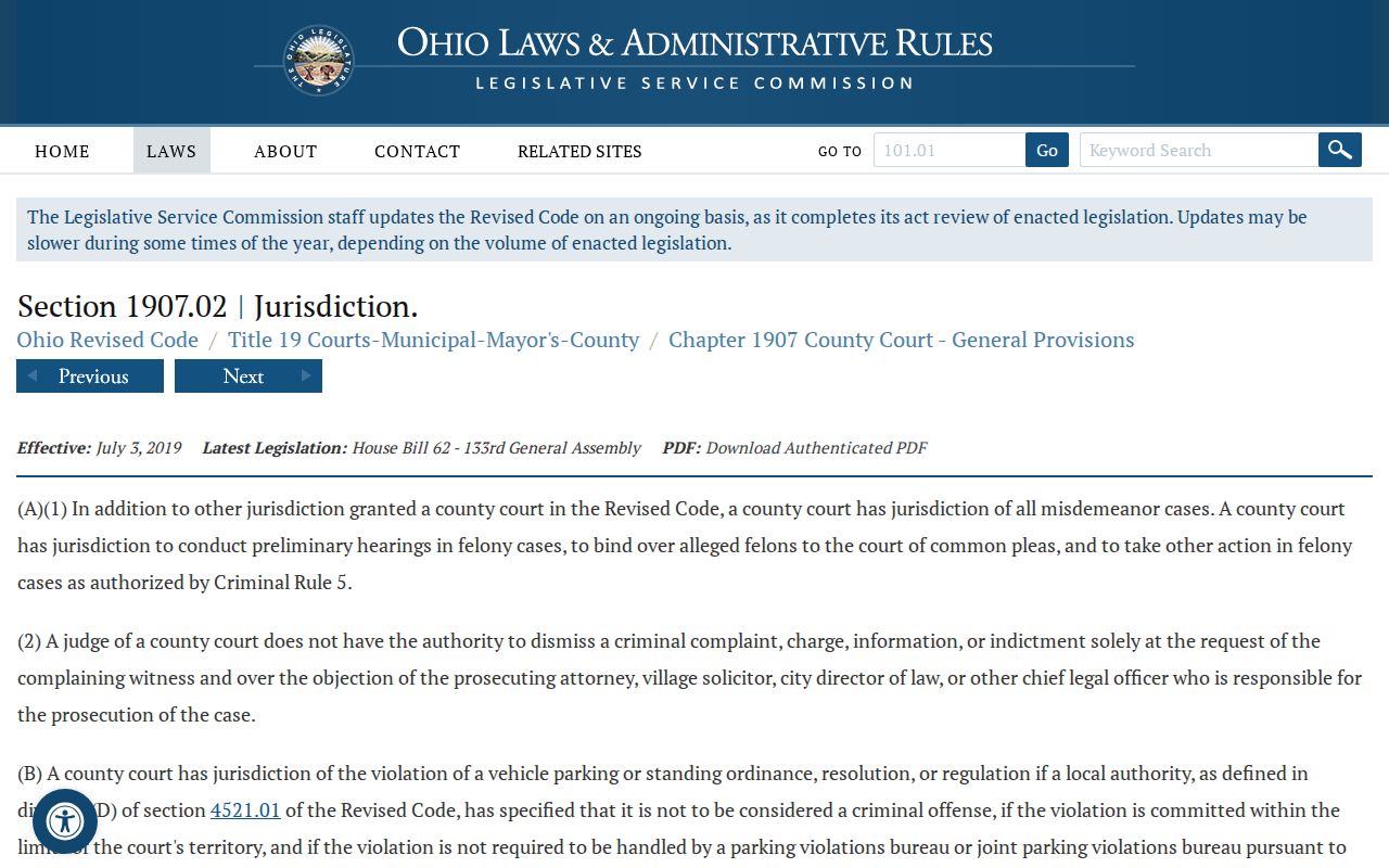 Pike County criminal docket County Court jurisdiction statute
