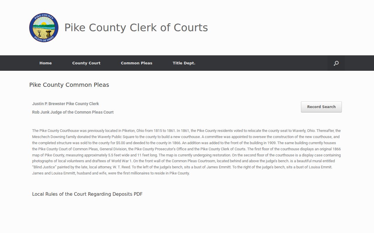 Pike County criminal docket Common Pleas clerk page